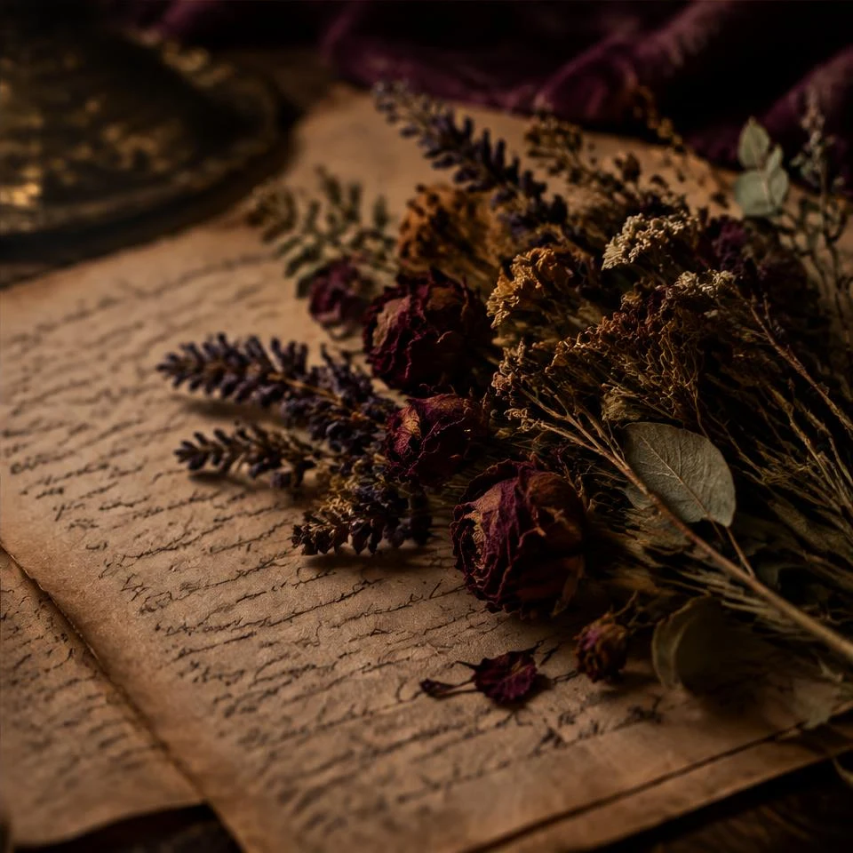 Dried flowers on pages